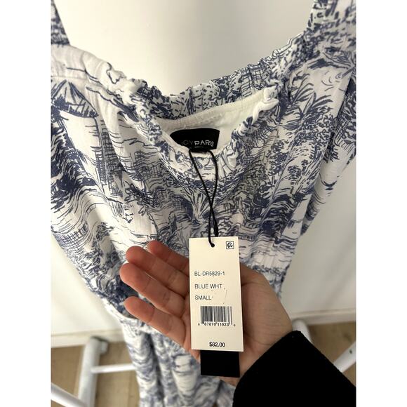 $82 NWT Lucy Paris Belted Toile Print Midi Dress Size Small - Picture 4 of 5